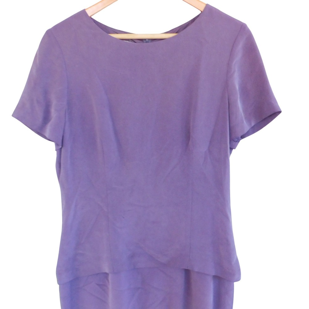 Vintage 90s‎ Y2K YL 100% Silk Maxi Sheath Dress Sz 12 Purple Short Sleeve Lined - Picture 2 of 6